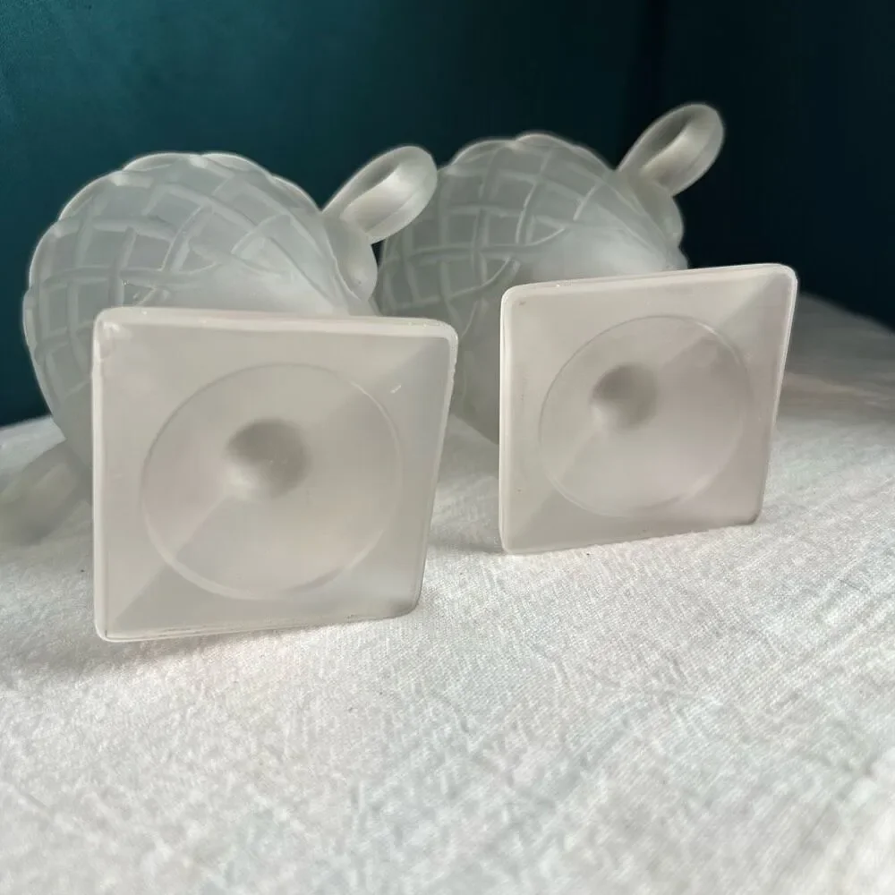 Indiana Glass Frosted Pretzel Pattern Creamer and Sugar Set